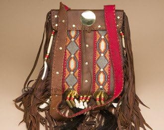 Mission Del Rey Native American Beaded Elk Skin Medicine Bag 10" -Tigua