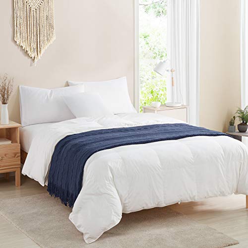Photo 1 of BOURINA Navy Throw Blanket 50 x90 Inches Throw Textured Solid Soft Sofa Throw Bed Runner Couch Cover Knitted Decorative Blanket Bed Runner