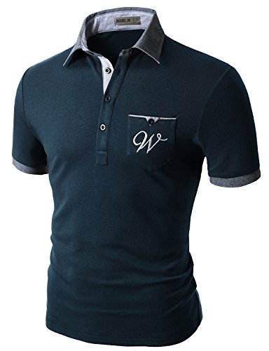 Doublju Mens V-Neck Mad Cassic NAVY Polo Shirt,L