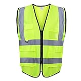 Safety Vest | 5 Pockets | High Visibility Reflective Strips | Color Neon Yellow (L)