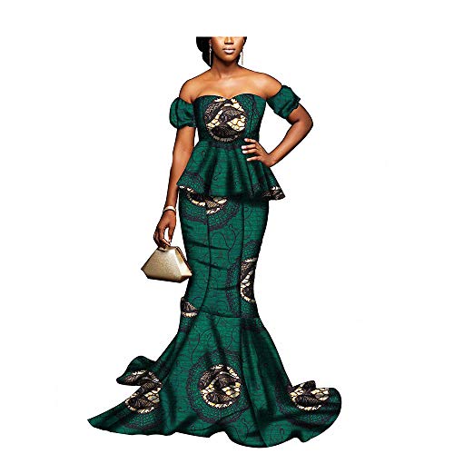 African Dresses for Women Party wear Wax Print Girls Ankara Sexy Gown Mermaid Ruffles Floor Length 432 L