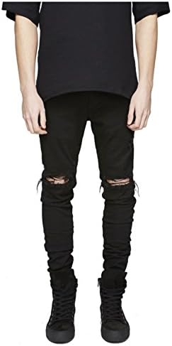 Men's Skinny Ripped Distressed Slim Destroyed Stretch Denim Fit Jeans Black 36