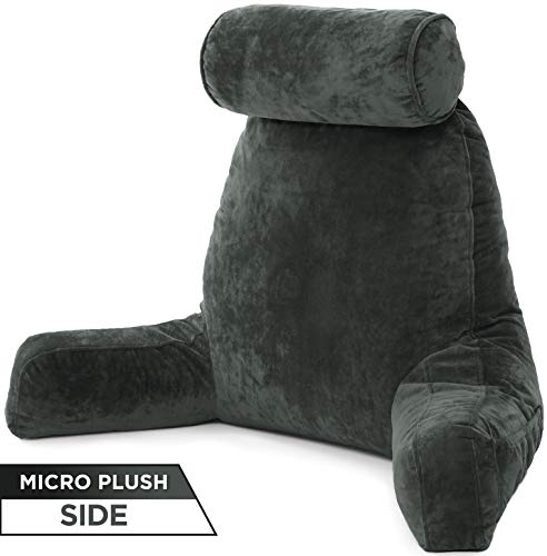 Husband Pillow, Aspen Edition - Reading and Bed Rest Pillow with Arms - Neck Roll on Bungee Cord or Removable - Premium Memory Foam - Reversible Two-Sided Cover Microsuede or Microfiber, Ramona Green - Thumbnail 4