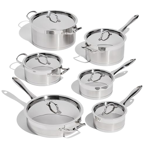 Lagostina Moderna 12-Piece Stainless Steel Cookware Set, Commercial Capsule Base, Induction Safe Pots and Pan Set Includes Saucepan, Casserole, Dutch Oven & Lids, Oven Safe up to 400°F / 204ºC