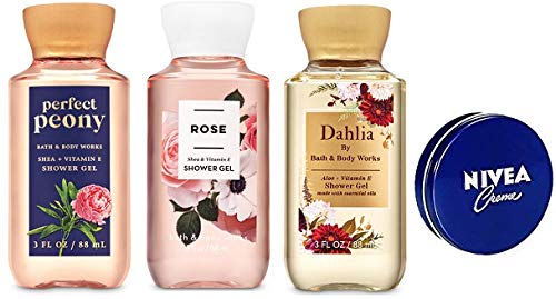 Bath and Body Works 3 Pack Travel Size Shower Gel 3 Oz. Perfect Peony, Dahlia and Rose. Travel Size 