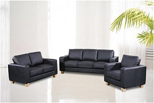 Slough Furniture Chesterfield PU Sofa Suite 3+2+1- PU Black Color - Durable and Comfortable Sofa in a box (Black, One Seater)