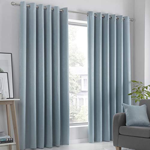 Fusion Strata Woven Eyelet Lined Curtains, Duck Egg, 46 x 90 Inch