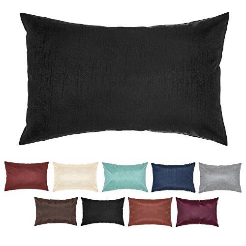 DreamHome 12 X 18 Inches Faux Silk Decorative Lumbar Pillow Cover/Sham (Black)