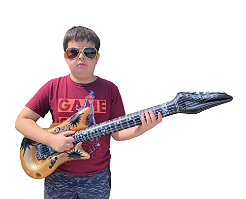 Rock Inflatable Guitar (42 Inches) Vinyl. Perfect Party Favor, DJ Dance 80s Rocker (Gold and Silver (2 Pack)), Multi, 42 Inch