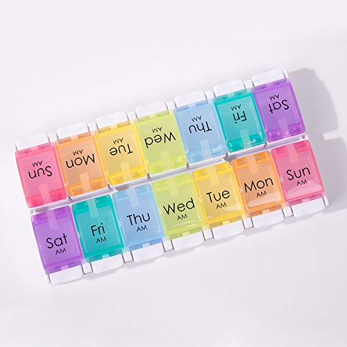 Pill Organizer, Weekly Pill Box Case (7-Day/Twice-A-Day) BPA Free with Easy Open Design and Large Capacity to Hold Vitamins/Fish Oil/Supplements and Medication