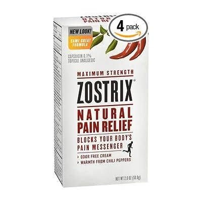 Zostrix Natural Pain Relief Cream Maximum Strength, 2 oz, Pack of 4