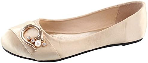 Elegant Footwear Women's Pearl Crystal Embellished Round Toe Ballet Flat (7 B(M) US, Light Gold)