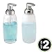 mDesign Refillable Glass Foaming Hand Soap Dispenser - Foam Soap Pump Bottle Container for Bathroom Counter Top - Foam Soap Dispenser - Malloy Collection - 2 Pack - Clear/Frost/Brushed Chrome