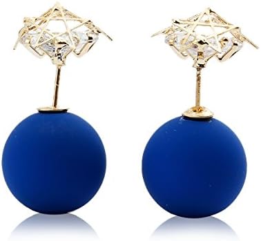 Sexy Sparkles Double Sided Ear Post Stud Earrings Pentagram Star Ball with Rhinestones (Deep Blue)