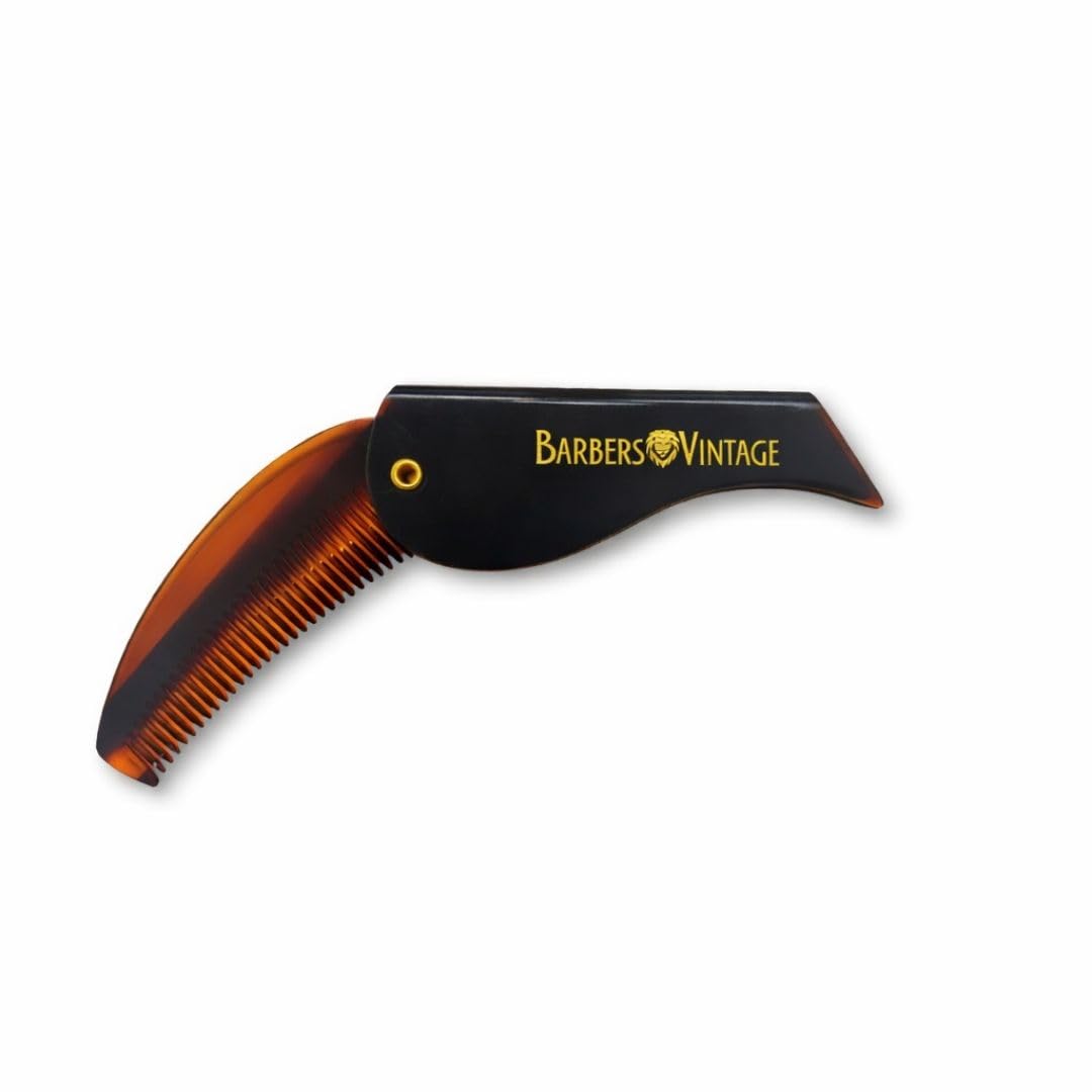 Barbers Vintage Folding Comb - Tortoise Shell Finish. Deluxe Handmade Pocket Flip Comb for Men's Beard & Moustache Grooming. Small