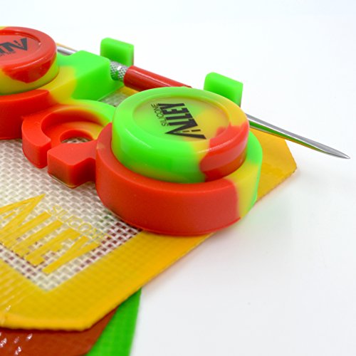 SILICONE ALLEY Carving Tool/Carver (3) + [Rasta Edition KIT] Red/Yellow/Green Mat (3) + Wax Jar of Tie Dye Dabs of Colors (3) + Container Holder (1) - Thumbnail 5