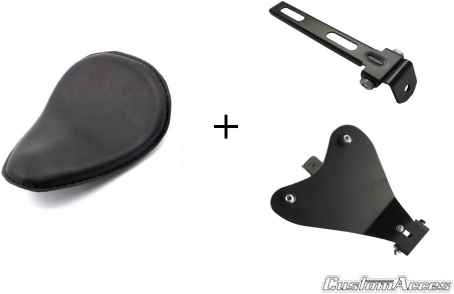 Customaccess Solo Rider Spring Seat Old School Model with Base Plate SIC001N Customacces 883 Superlow 11 Sportster 1200 Custom 96, Harley Davidson Softail Slim 12'-18', Black