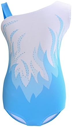 Gsha Little Girl Gymnastics Leotards, Flame Printed Single Shoulder Strap Biketards Shiny Ballet Dancewear 4-12Y