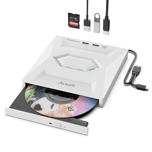 Alxum Externes CD DVD Laufwerk USB 3.0 C mit SD/TF Kartenleser & Brenner