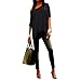 Memorose Women Loose Sleeve Plain Shoulder Off Asymmetric Hem T Shirt Top Blouse BlackXL