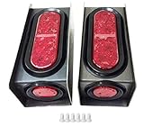 2 Steel Trailer Light Boxes w/6" LED Oval Tail Lights & 2" LED Red Round Side Lights w/Wire connectors