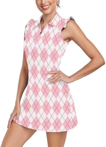 tennis dress with shorts and sleeves CourtClass CourtClass Women's Solid Color Short Sleeve Zip Front Pleated Hem Tennis Dress With Shorts