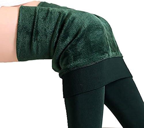 Women Opaque Full Length Fleece Footless Thermal Dance Tights Winter Footed Thick Leggings Warm Stockings Convertible Tights (Dark Green)