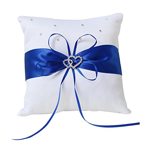 image for Amajoy 2pcs Wedding Set White Satin and Royal Blue Flower Girl Basket 