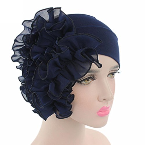 Sunyastor Summer Women Flower Cancer Chemo Hat Beanie Scarf Turban Head Wrap Cap Headband Shower Cap (Navy, One Size)