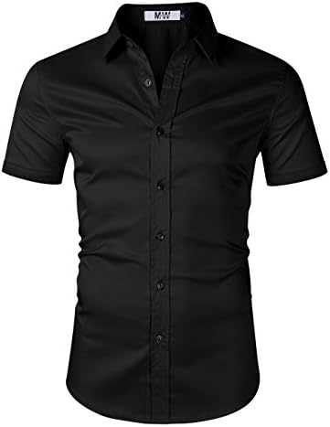 MrWonder Men's Bamboo Fiber Dress Shirt Elastic Casual Slim Fit Solid Long Sleeve Button Down Shirts