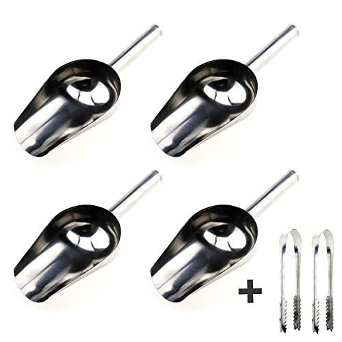 Jyongmer 4 Pack 8.6" Ice Scoops with 2 Pack 5.3" Ice Tongsm, Stainless Steel Scoops and Tongs, Metal Sweet Candy Buffet Set, Bath Scoops Food Sugar Scoop for Tea Coffee Kitchen Wedding Bar Party - Thumbnail 7