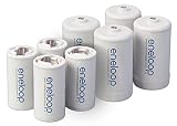 Panasonic K-KJBS1/2E8A eneloop C Size Battery Adapters for Use with Ni-MH Rechargeable AA Battery Cells, 8 Pack