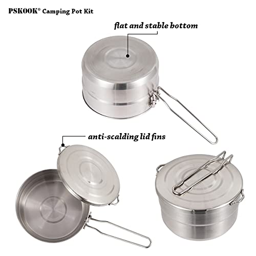 PSKOOK Stainless Steel Camping Pot with Lid Portable Cooking Pot with