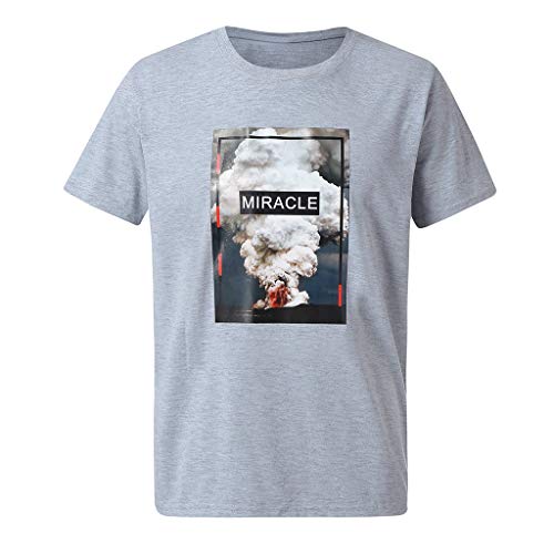 Yaida_Summer Men's Fashion Casual Color Cotton O-Neck Print Short Sleeve Top Blouse Gray