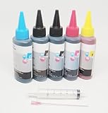 by double2house, Non-OEM, (5 x 100ml) Bulk refill dye ink for Epson refillable cartridge WorkForce WF-2520 WF-2530 WF-2540 WF-3520 WF-3540 WF-7510 WF-7520 WF-7010 NX530 XP-200 XP-300 XP-310 XP-400
