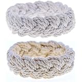 2 Pcs Sailor Knot Bracelets - Nautical Knot Rope Bracelets - Natural and White Sailor Bracelets for Men and Women - Fishermans Bracelet Set - Cotton Sailors Knot Bracelets -Quality Nautical Jewelry