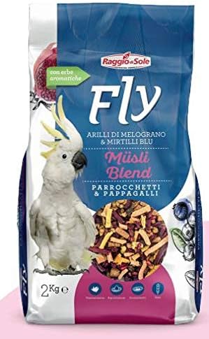 Raggio Di Sole Musli Blend Per Pappagalli E Parrocchetti Sacco 2 Kg Della Linea Fly E Un Alimento Completo Estruso Con Ortaggi Frutta Mirtilli Melograno Amazon It Giardino E Giardinaggio