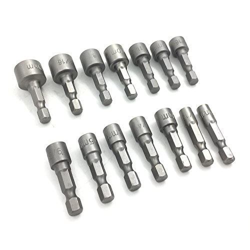 ZRAMO 14-Piece Lot of 1/4" 3/16 9/32 inch Hex Power Nut Driver Drill Bit Set Socket Bit Adapter Metric Socket Strong Sleeve for Wrench Screw H Power Nut Driver Bit Set with Detents (quick-change) - Thumbnail 2