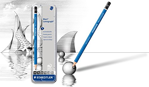 Staedtler Lumograph Graphite Drawing and Sketching Pencils 100G6, Set of 6 Degrees in An Attractive Storage Tin (100G6)