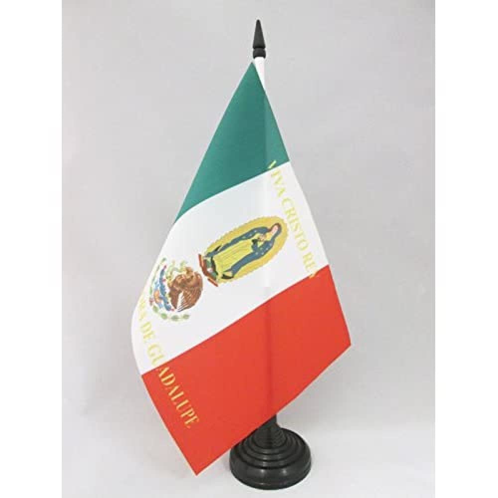 AZ FLAG Mexico Viva Cristo Rey Table Flag 5'' x 8'' - Cristero War Office Decoration 100% Polyester 21 x 14 cm - Mini Desk Flag with Pole and Black Plastic Base