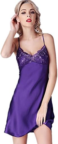 DMMSS Ladies Spongebob Red Pajama Clothing Silk Cravat Silk Nightdress V Side Straps , Xl , Purple