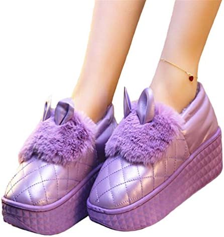 Women Waterproof Platform Winter Shoes Cute Rabbit Ear House Flats Slip on Ladies Wedges Outdoor Loafers