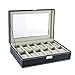 Super Z Outlet 12 Slot Black Faux Leather Watch Necklace Bracelet Jewelry Case Storage Display Box for Home Organization