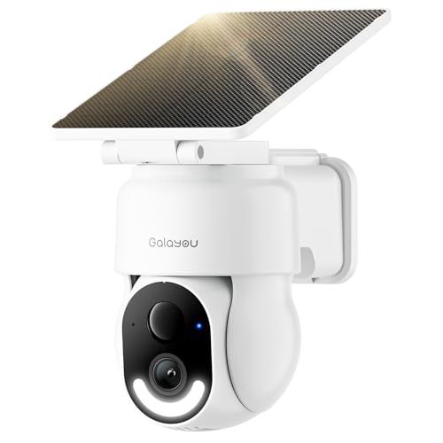 GALAYOU 2K Camera Surveillance WiFi Exterieure sans Fil - Camera Exterieur sans Fil Solaire, 2.4GHz, 360° PTZ Suivi, PIR + Alarme Sonore/Lumière, Audio Bidirectionnel, Vision Nocturne Couleur, IP65