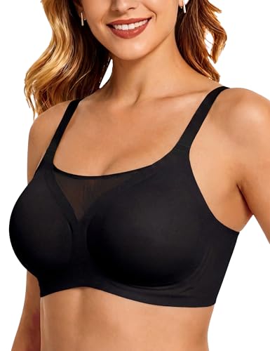 Bresdk Women's Wirefree Bra for Large Breasts, with Great Support, Push-up Effect, Seamless, Comfortable, Classic Padded Mesh Bralette.