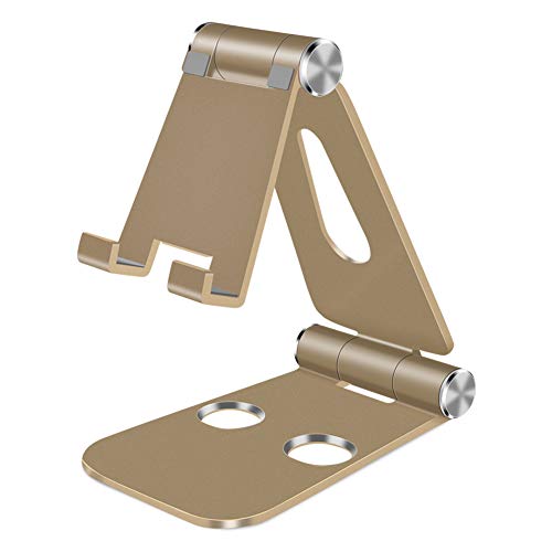 Desktop Cellphone Stands,Tablet Stand, Adjustable Foldable Multi-Angle Aluminum Desktop Phone Cradle Holder for Switch, Tablets 7-10 inch Charging and More [Upgraded Version], Gold - Thumbnail 6