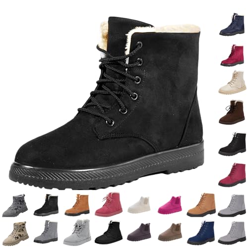 DFSDJEUW boots for women uk Snow Boots Women Winter Wide Fit Ankle Booties Warm Faux Fur Lined Orthopedic Shoes Comfortable Lace up Pull on Walking Boot Lightweight Waterproof Outdoor Black 4