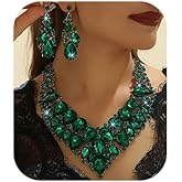 Missgrace Indian Retro Large Green Red Rhinestones Crystal Bridal Wedding Jewelry Sets Crystal Choker Necklace Earrings Set Prom Formal Bar Party Teardrop Dangle Dainty Necklace Earrings for Women