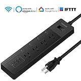 Wifi Smart Power Strip, TESSAN Multi Outlets with 3 USB Charging Ports &4 Smart Remote Controlled AC Plugs, Overload Switch Charging Station with 6FT Extension Cord, Work with Alexa, Google Home-Black