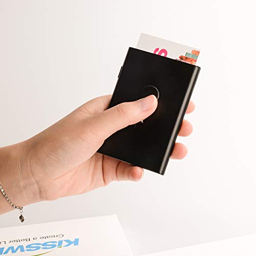 KISSWILL Business Card Holder, 3 Different Style Card Holder Include Thumb-Drive Business Card Case and Leather Business Card Holder with Magnetic Shut and Metal Name Card Case, Design for Men & Women - Thumbnail 3
